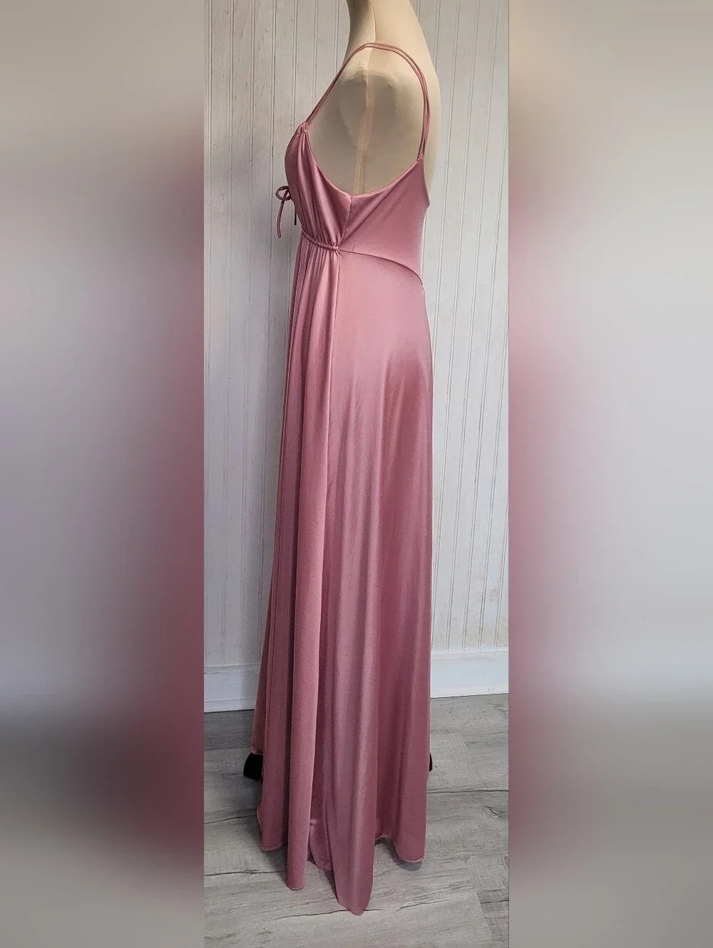 ​Vintage 70s Lingerie Nylon Empire Waist Maxi Nightgown Dusty Rose M - Picture 2 of 15